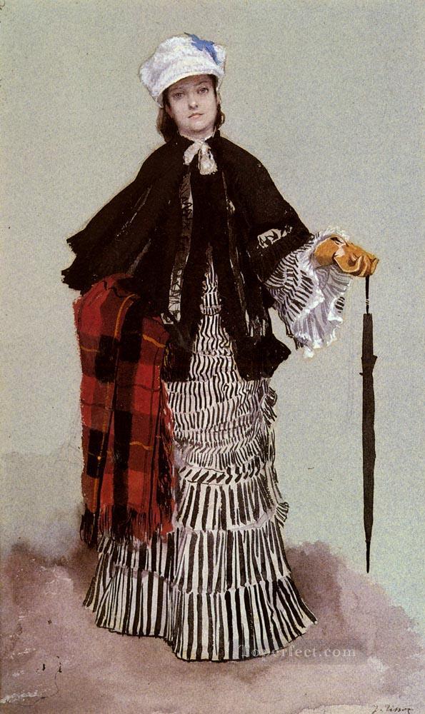 黒と白のドレスを着た貴婦人 ジェームス・ジャック・ジョゼフ・ティソ油絵